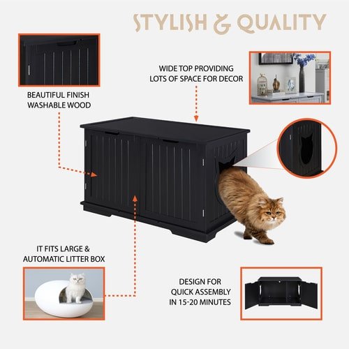 X-Large Cat Washroom Bench Litter Box Enclosure Furniture Box House - Imagen 6