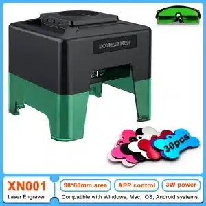 Máquina de grabado láser DOUBLENEW de 3000mw, conexión CNC Bluetooth y tipo C, bricolaje, tallado o corte de etiquetas para mascotas/madera/plástico/marca de logotipo