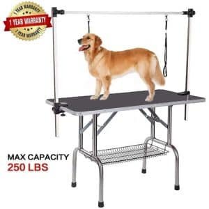 Mesa de peluquería canina profesional 36" ajustable y plegable con brazo, lazos y bandeja