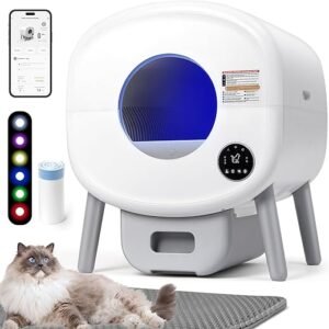 Caja de Arena para Gatos autolimpiable: Caja de Arena automática Extragrande para múltiples Gatos con tapete – Caja de Basura sin Olor para Gatos con Control de aplicación de luz Ambiental