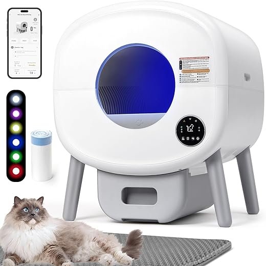 Caja de Arena para Gatos autolimpiable: Caja de Arena automática Extragrande para múltiples Gatos con tapete – Caja de Basura sin Olor para Gatos con Control de aplicación de luz Ambiental