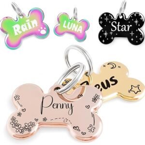 Diseño de Arte con Motivo de Corona de Flores para Placas de Identificación de Perro y Gato – Medalla Chapa para Perros Grabado Profundo en Acero Inoxidable (Bone Design)