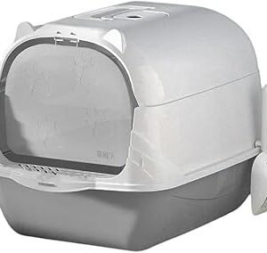 Arenero Ear para Gatos Antiolores Puerta Palita Y Filtro (Gris)