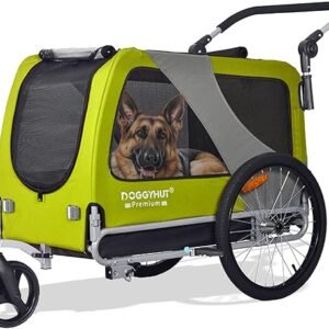 DOGGYHUT® - Remolque y carriola de bicicleta para mascotas de gran tamaño o varios perros pequeños, centro de gravedad bajo, frenos de estacionamiento, marco fácil de plegar, portabicicletas