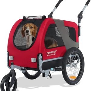 DOGGYHUT® - Remolque y carriola de bicicleta para mascotas de gran tamaño o varios perros pequeños, centro de gravedad bajo, frenos de estacionamiento, marco fácil de plegar, portabicicletas