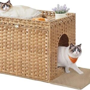 Feandrea Arenero para Gatos, Caja de Arena, Bandeja Lavable Extraíble, Casa para Gatos, Mesa Auxiliar, Amarillo Ganso MPCL014K01