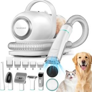 neabot P1 Pro - Kit de aseo para mascotas y succión al vacío de 99% pelo de mascotas, cortapelos profesional con 5 herramientas de aseo probadas para perros, gatos y otros animales