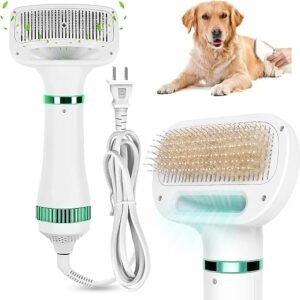 Secadora para Perro, 2 en 1 300W Secadora de Pelo para Perro con Cepillo, Aspiradora de Pelo de Perro de Aseo, Temperatura Ajustable y bajo ruid, para Todo Tipo de Mascotas Pequeñas, Verde